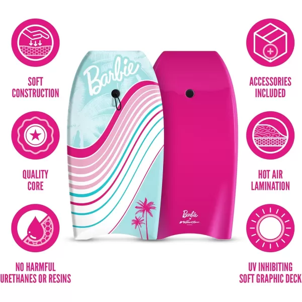 imageBarbie Signature 36in Bodyboard by Wavestorm  Graphic top Deck with high Density Slick Bottom  for Kids and Adults Foam Construction with Accessories Light Blue