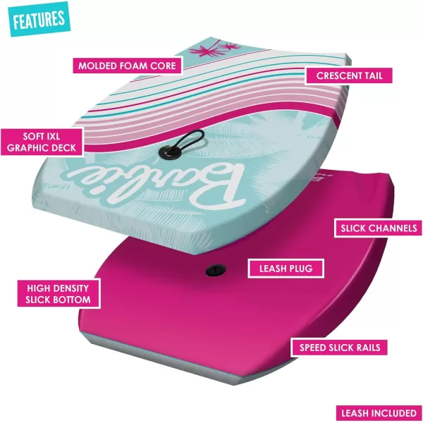 imageBarbie Signature 36in Bodyboard by Wavestorm  Graphic top Deck with high Density Slick Bottom  for Kids and Adults Foam Construction with Accessories Light Blue