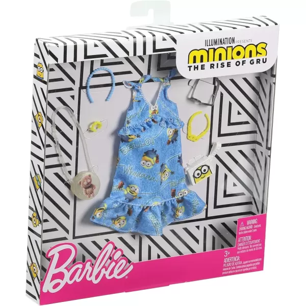 imageBarbie Storytelling Fashion Pack of Doll Clothes Inspired by Minions Denim Dress and 6 Accessories Dolls Gift for 3 to 8 Year Olds