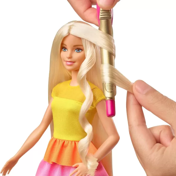 imageBarbie Ultimate Curls Blonde Doll and Hairstyling Playset with NoHeat Curling Iron and Curlers Plus Hair Accessories for Kids 3 to 7 Years Old