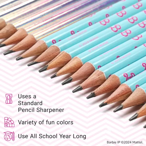 imageYoobi Barbie X 2 Pencils  PreSharpened Pencils with Pink Erasers in Cute Pastel ampamp Metallic Colors with the Iconic Barbie Logo  Fun School ampamp Office Supplies for Kids ampamp Adults  2 Packs of 24Barbie