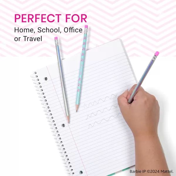 imageYoobi Barbie X 2 Pencils  PreSharpened Pencils with Pink Erasers in Cute Pastel ampamp Metallic Colors with the Iconic Barbie Logo  Fun School ampamp Office Supplies for Kids ampamp Adults  2 Packs of 24Barbie