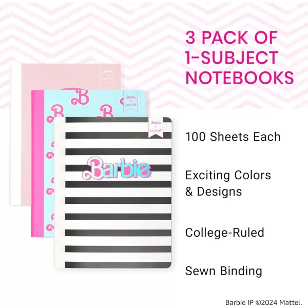 imageYoobi Barbie X College Ruled Composition Notebook Set  3Pack of Kids 1 Subject Notebooks Allover Print Designs  100 Sheets Each For School Office ampamp Home  975 x 75Barbie