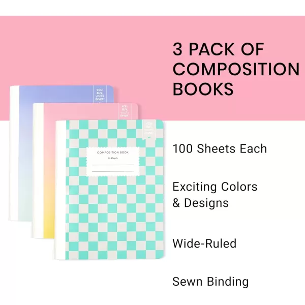 imageYoobi Barbie X College Ruled Composition Notebook Set  3Pack of Kids 1 Subject Notebooks Allover Print Designs  100 Sheets Each For School Office ampamp Home  975 x 75Teal Checkers  Sunset Ombre  Purple Ombre