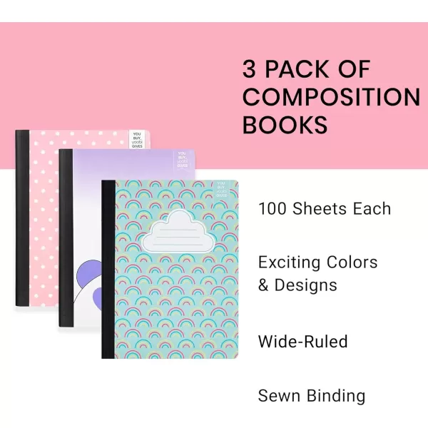 imageYoobi Barbie X College Ruled Composition Notebook Set  3Pack of Kids 1 Subject Notebooks Allover Print Designs  100 Sheets Each For School Office ampamp Home  975 x 75Rainbow  Frenchie  Panda