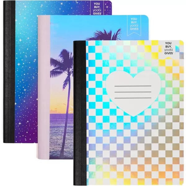 imageYoobi Barbie X College Ruled Composition Notebook Set  3Pack of Kids 1 Subject Notebooks Allover Print Designs  100 Sheets Each For School Office ampamp Home  975 x 75Checker  Palm  Constellation