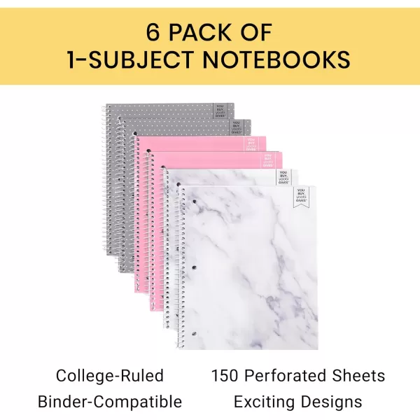 imageYoobi Barbie X College Ruled Spiral Notebook Set  3Pack of 1 Subject Notebooks Pink Blue ampamp Peach Barbie Designs  100 Perforated 3Hole Punched Sheets For School Office ampamp Home  105 x 8Blush Marble