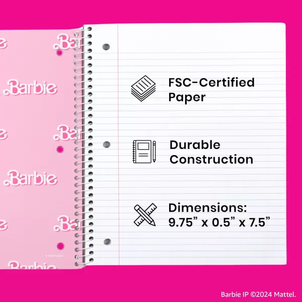 imageYoobi Barbie X College Ruled Spiral Notebook Set  3Pack of 1 Subject Notebooks Pink Blue ampamp Peach Barbie Designs  100 Perforated 3Hole Punched Sheets For School Office ampamp Home  105 x 8Barbie