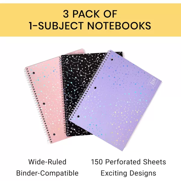 imageYoobi Barbie X College Ruled Spiral Notebook Set  3Pack of 1 Subject Notebooks Pink Blue ampamp Peach Barbie Designs  100 Perforated 3Hole Punched Sheets For School Office ampamp Home  105 x 8Holographic Constellation