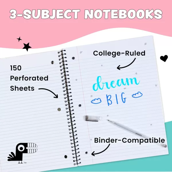 imageYoobi Barbie X College Ruled Spiral Notebook Set  3Pack of 1 Subject Notebooks Pink Blue ampamp Peach Barbie Designs  100 Perforated 3Hole Punched Sheets For School Office ampamp Home  105 x 8Blush  Mint  Blue