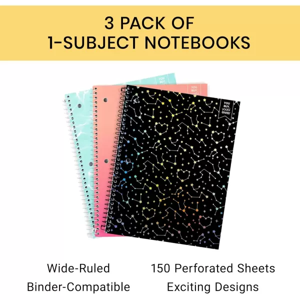 imageYoobi Barbie X College Ruled Spiral Notebook Set  3Pack of 1 Subject Notebooks Pink Blue ampamp Peach Barbie Designs  100 Perforated 3Hole Punched Sheets For School Office ampamp Home  105 x 8Celestial  Water  Earth