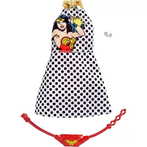 imageBarbie Clothes Wonder Woman Outfit Doll Graphic PolkaDotted Dress Fanny Pack and Bangle Gift for 3 to 8 Year Olds