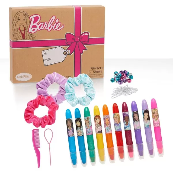 imageBarbie Deluxe Hair Chalk Salon Set 75Piece Hair Accessories Set for Girls Includes Scrunchies Hair Beads and Tool