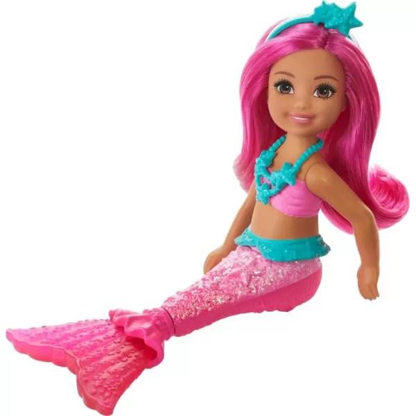 imageBarbie Dreamtopia Chelsea Mermaid Doll with Teal Hair ampamp Tail Royal Headband Accessory Small Doll Bends at WaistPink