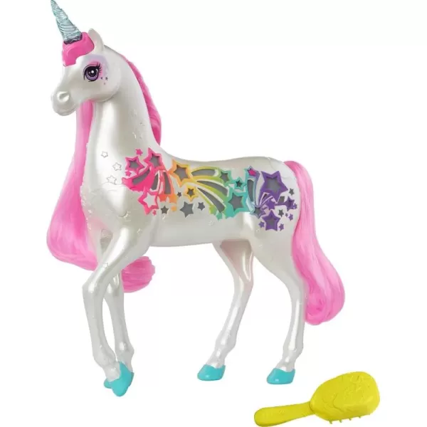 imageBarbie Dreamtopia Unicorn Brush n Sparkle Interactive Toy with Lights ampamp Sounds Magical Brush Accessory White Unicorn with Pink Mane ampamp LightUp StarsStandard