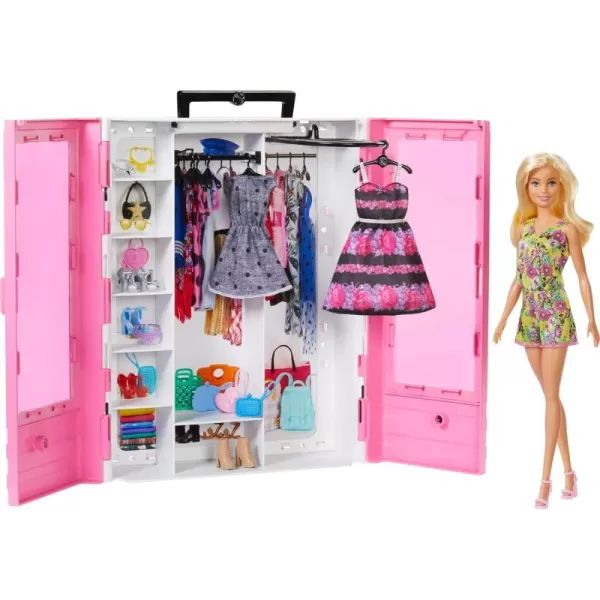 imageBarbie Fashionistas Doll ampamp Ultimate Closet Playset with Clothes ampamp 12 Accessories Blonde Fashion Doll ampamp Pink Closet Toy with Storage FoldOut Rack ampamp Carrying Handle