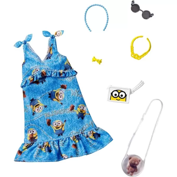 imageBarbie Storytelling Fashion Pack of Doll Clothes Inspired by Minions Denim Dress and 6 Accessories Dolls Gift for 3 to 8 Year Olds