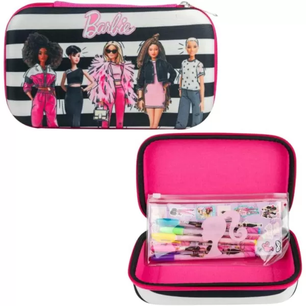 imageInnovative Designs Barbie Pencil Case Set with Stickers and Gel Pens for Kids Molded with Zip Closure PinkBarbie