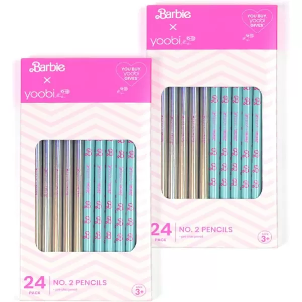 imageYoobi Barbie X 2 Pencils  PreSharpened Pencils with Pink Erasers in Cute Pastel ampamp Metallic Colors with the Iconic Barbie Logo  Fun School ampamp Office Supplies for Kids ampamp Adults  2 Packs of 24Barbie