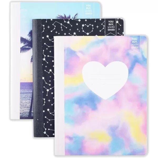 imageYoobi Barbie X College Ruled Composition Notebook Set  3Pack of Kids 1 Subject Notebooks Allover Print Designs  100 Sheets Each For School Office ampamp Home  975 x 75Tie Dye  Palm  Constellation