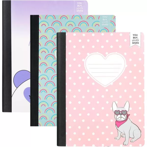 imageYoobi Barbie X College Ruled Composition Notebook Set  3Pack of Kids 1 Subject Notebooks Allover Print Designs  100 Sheets Each For School Office ampamp Home  975 x 75Rainbow  Frenchie  Panda