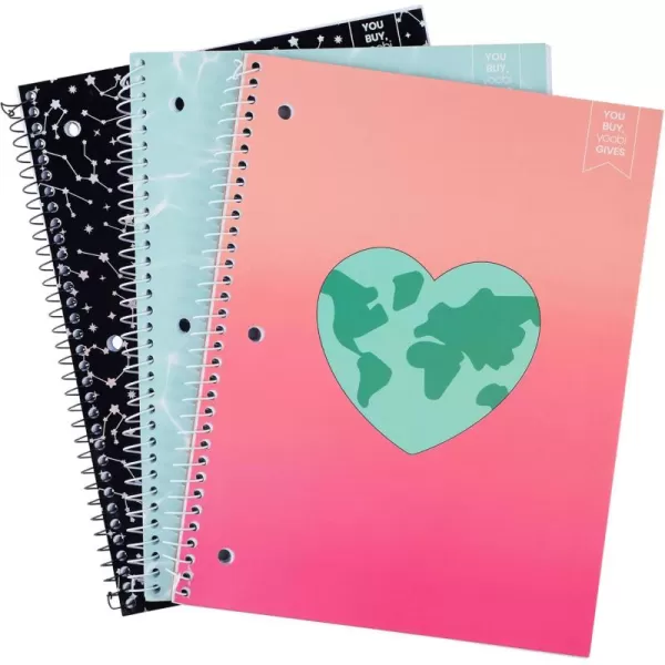 imageYoobi Barbie X College Ruled Spiral Notebook Set  3Pack of 1 Subject Notebooks Pink Blue ampamp Peach Barbie Designs  100 Perforated 3Hole Punched Sheets For School Office ampamp Home  105 x 8Celestial  Water  Earth