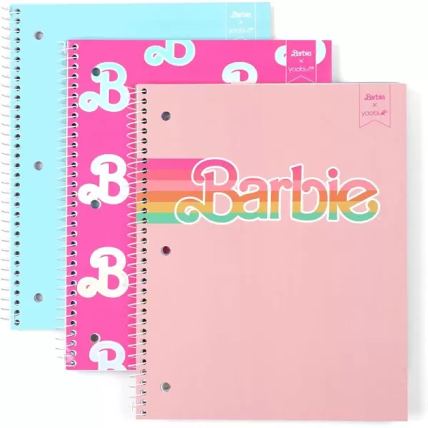 imageYoobi Barbie X College Ruled Spiral Notebook Set  3Pack of 1 Subject Notebooks Pink Blue ampamp Peach Barbie Designs  100 Perforated 3Hole Punched Sheets For School Office ampamp Home  105 x 8Barbie