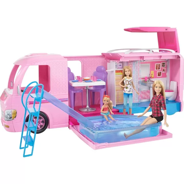 imageBarbie Camper Playset DreamCamper Toy Vehicle with 50 Accessories Including Furniture Pool ampamp Slide Hammocks ampamp FireplaceStandard Packaging