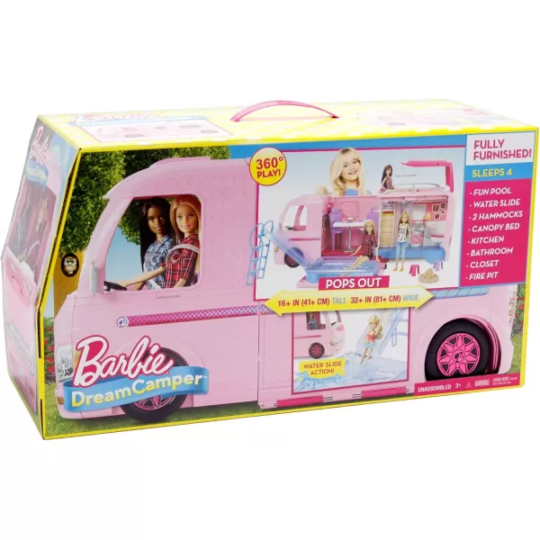 imageBarbie Camper Playset DreamCamper Toy Vehicle with 50 Accessories Including Furniture Pool ampamp Slide Hammocks ampamp FireplaceStandard Packaging