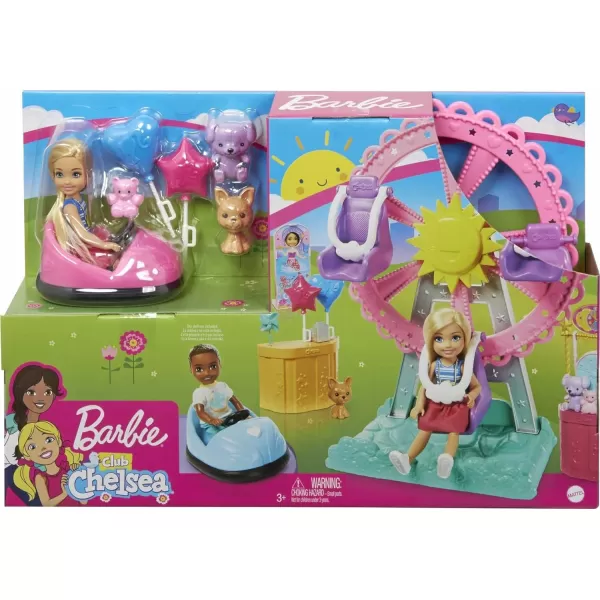 imageBarbie Club Chelsea Carnival Playset with Blonde Small Doll Pet ampamp Accessories Spinning Ferris Wheel Bumper Cars ampamp MoreCarnival