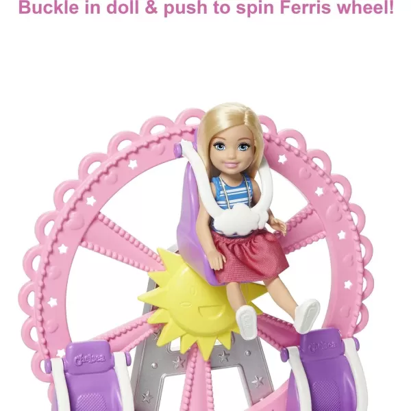 imageBarbie Club Chelsea Carnival Playset with Blonde Small Doll Pet ampamp Accessories Spinning Ferris Wheel Bumper Cars ampamp MoreCarnival