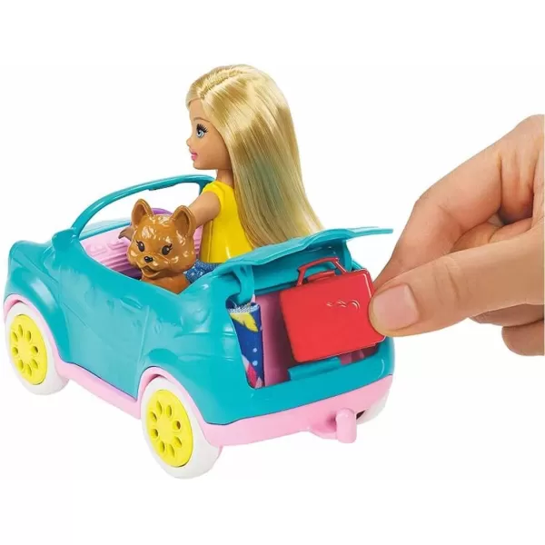 imageBarbie Club Chelsea Toy Car ampamp Camper Playset Blonde Chelsea Small Doll Puppy ampamp 10 Accessories Unhitch ampamp Open for CampsiteBarbie Club Chelsea Camper