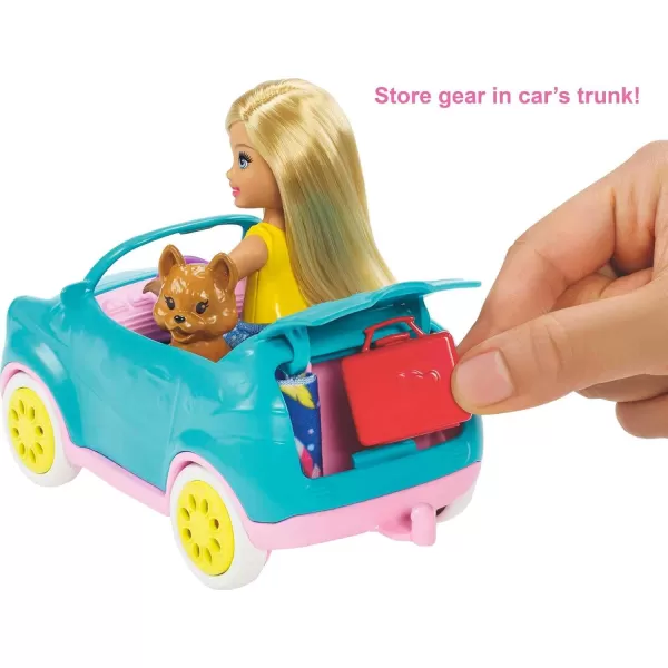 imageBarbie Club Chelsea Toy Car ampamp Camper Playset Blonde Chelsea Small Doll Puppy ampamp 10 Accessories Unhitch ampamp Open for CampsiteBarbie Club Chelsea Camper