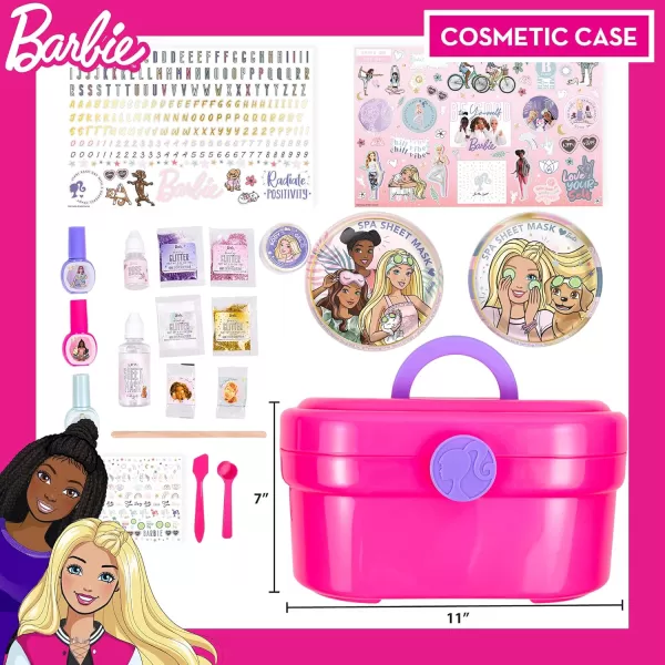 imageBarbie Cosmetic Case by Horizon Group USA DIY Beauty Kit for an atHome Spa Day Create Your Own Face Sheet Masks Nail Art ampamp Body Glitter Includes Reusable Storage Case with Removable Tray