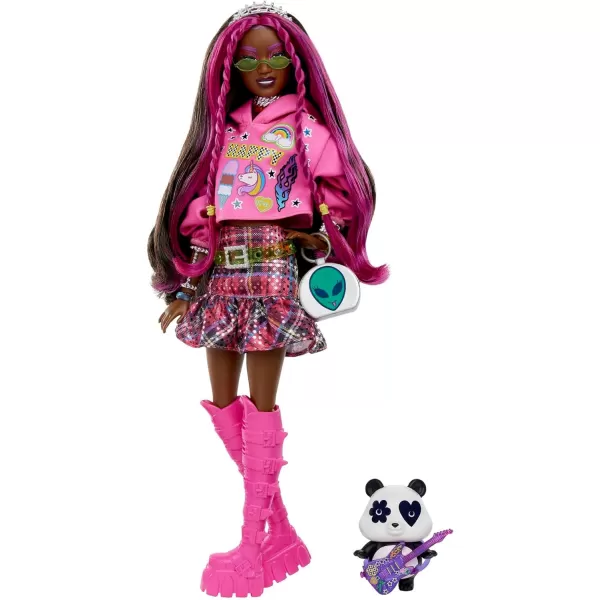 imageBarbie Extra Doll ampamp Accessories with Wavy Lavender Hair in Colorful Butterfly Sweater ampamp Pink Boots with Pet KoalaMulticolor