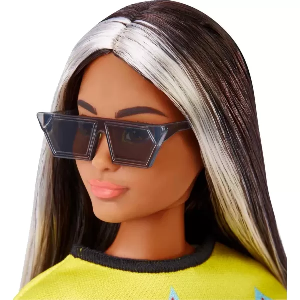 imageBarbie Fashionistas Doll 179 Curvy with Long Highlighted Hair Flame Crop Top Checkered Skirt ampamp Accessories Including Sneakers ampamp Sunglasses