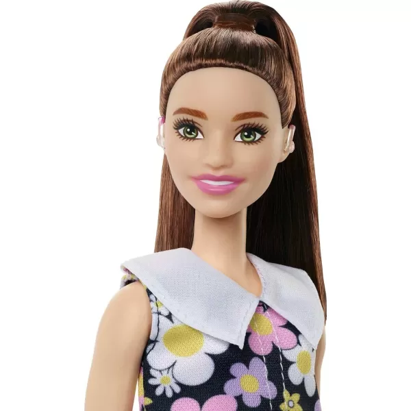 imageBarbie Fashionistas Doll 187 with BehindtheEar Hearing Aids Brunette Ponytail Shift Dress ampamp Pink BootsArt Sports Modern