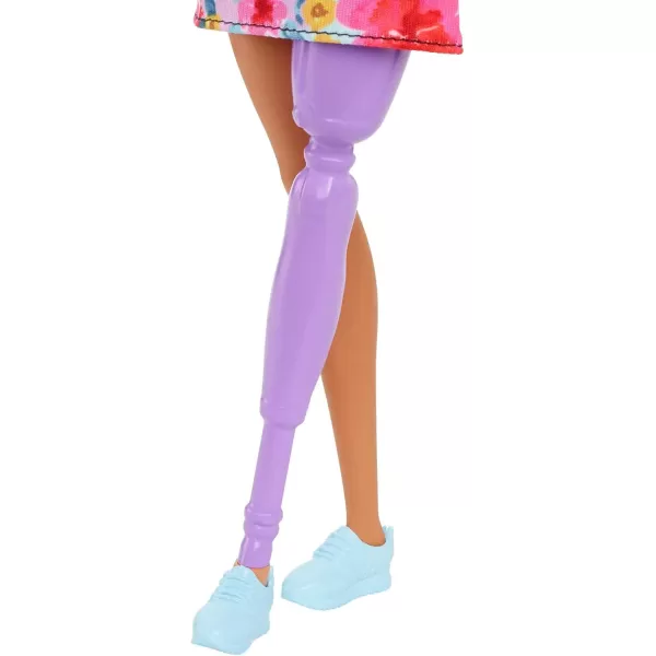 imageBarbie Fashionistas Doll 189 with Pink Hair ampamp Prosthetic Leg Wearing Floral Dress ampamp Accessories Including Sneakers ampamp Sunglasses