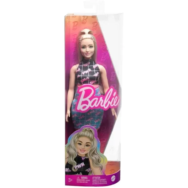 imageBarbie Fashionistas Doll 201 Athletic Body with Curly Brunette Hair GraffitiPrint Dress ampamp Accessories Including Boots ampamp Chain NecklaceGirl Power