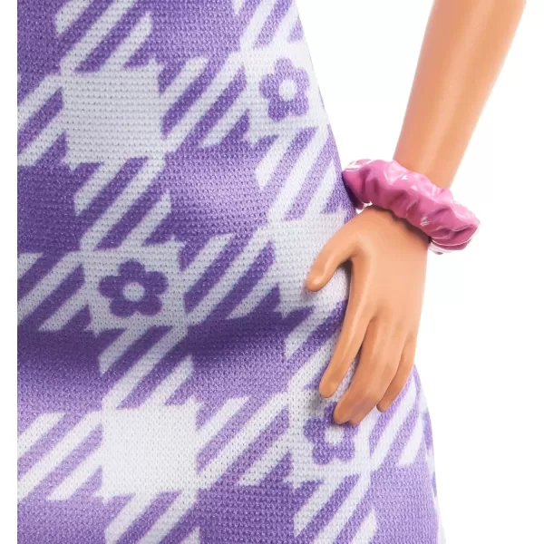 imageBarbie Fashionistas Doll 201 Athletic Body with Curly Brunette Hair GraffitiPrint Dress ampamp Accessories Including Boots ampamp Chain NecklaceOversized Plaids