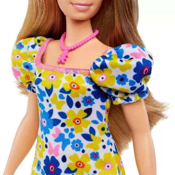 imageBarbie Fashionistas Doll 208 Doll with Down Syndrome Wearing Floral Dress Created in Partnership with The National Down Syndrome SocietyBlue pink white