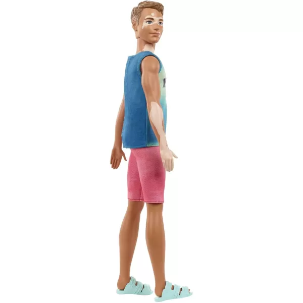 imageBarbie Fashionistas Ken Fashion Doll 192 with Brunette Cropped Hair ampamp Vitiligo in Malibu Tank Shorts ampamp Sandals