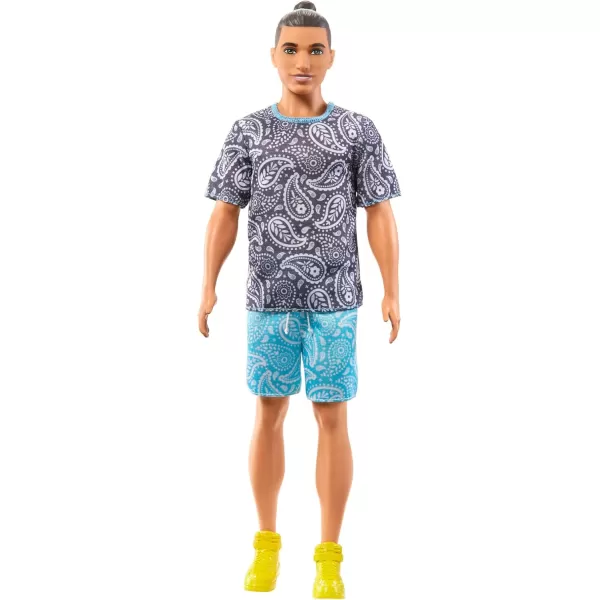 imageBarbie Fashionistas Ken Fashion Doll with Twisted Black Hair Wearing Orange Athletic Jersey Shorts ampamp White SneakersBlue grey