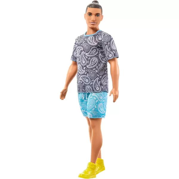 imageBarbie Fashionistas Ken Fashion Doll with Twisted Black Hair Wearing Orange Athletic Jersey Shorts ampamp White SneakersBlue grey