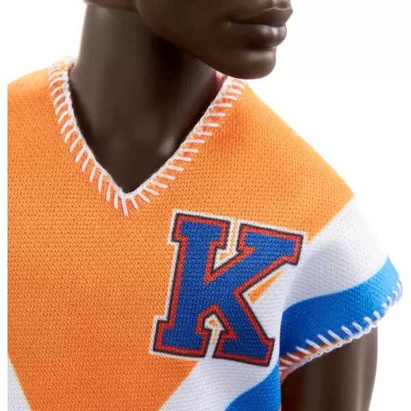 imageBarbie Fashionistas Ken Fashion Doll with Twisted Black Hair Wearing Orange Athletic Jersey Shorts ampamp White SneakersWhite