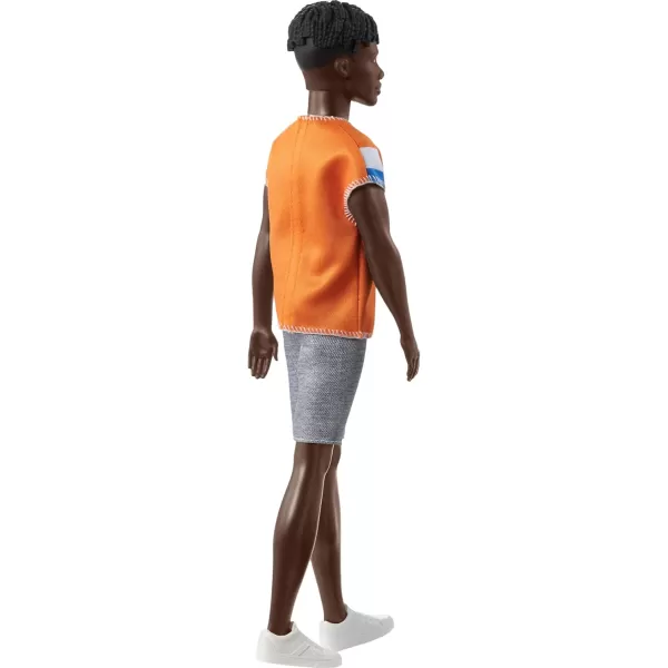 imageBarbie Fashionistas Ken Fashion Doll with Twisted Black Hair Wearing Orange Athletic Jersey Shorts ampamp White SneakersWhite