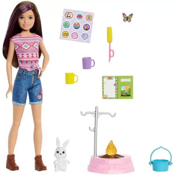 imageBarbie It Takes Two Skipper Doll ampamp Accessories Camping Playset with Doll Campfire Pet Bunny Sticker Sheet ampamp MoreMulticolor