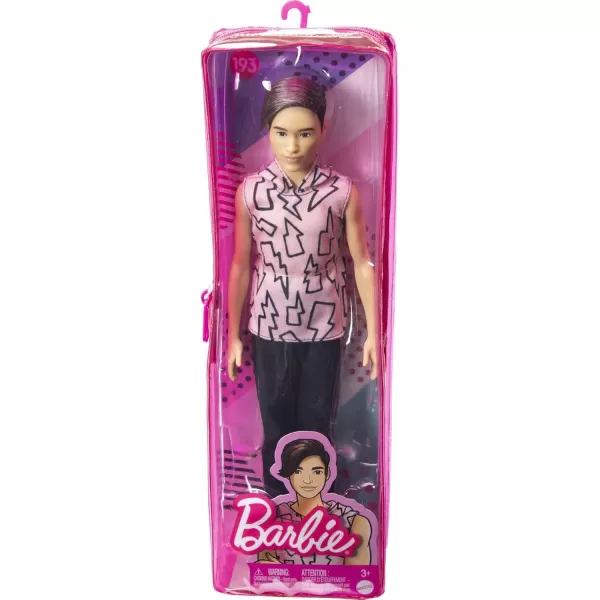 imageBarbie Ken Fashionistas Doll 193 Slender Rooted Brown Hair Lightning Bolt Hoodie Black Pants SlipOn Shoes for Kids 3 to 8 Years Old