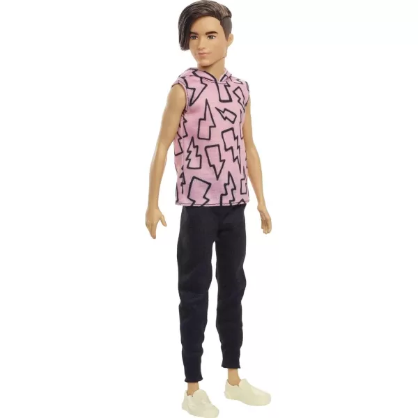 imageBarbie Ken Fashionistas Doll 193 Slender Rooted Brown Hair Lightning Bolt Hoodie Black Pants SlipOn Shoes for Kids 3 to 8 Years Old