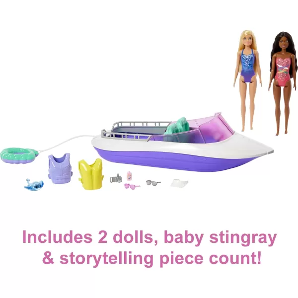 imageBarbie Mermaid Power Dolls ampamp Toy Boat Playset quotMalibuquot ampamp quotBrooklynquot in 18in Floating Boat with SeeThrough Bottom ampamp Accessories